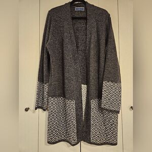 Knit oversized open Cardigan cozzy warm for winter grey and white Karen Scott